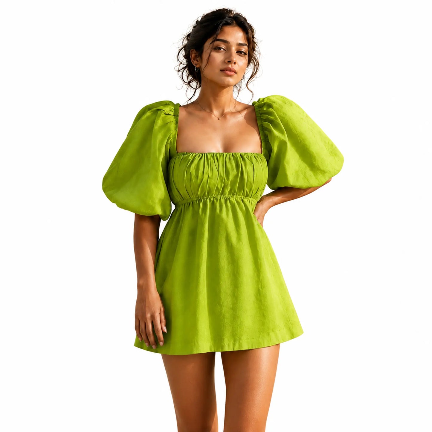 Resort Wear Puff-Sleeve Mini Dress